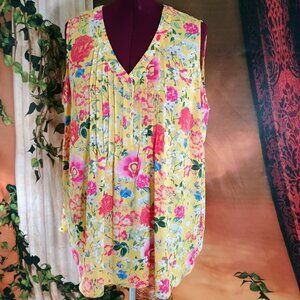 EUC Rose & Olive Sz 2X Yellow Floral Ruffle Sleeve Boho Summer Blouse